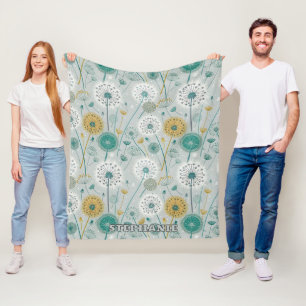 Whimsical Dandelion - Yellow, White & Teal Fleece Blanket