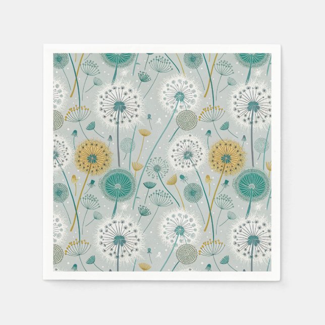 Whimsical Dandelion - Yellow, White & Teal Napkin (Front)