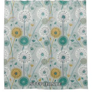 Whimsical Dandelion - Yellow, White & Teal Shower Curtain