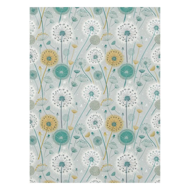 Whimsical Dandelion - Yellow, White & Teal Tablecloth (Front)