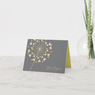 Whimsical Dandelions Love Hearts Summer Wedding Thank You Card