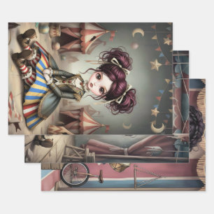 Whimsical Dark Circus Doll Wrapping Paper Sheet