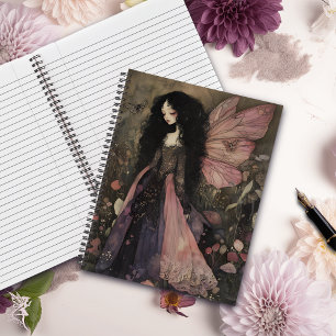 Whimsical Dark Fairy in Enchanted Twilight Garden Notebook