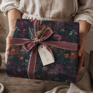 Whimsical Dark Moody Boho Floral Decoupage Wrapping Paper