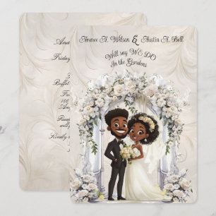 Whimsical Dark Skin Bride Groom Wedding Arch  Invitation