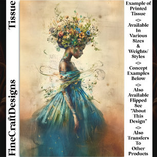 Whimsical Dark Skin Goddess, Teal CZ4R Decoupage Tissue Paper