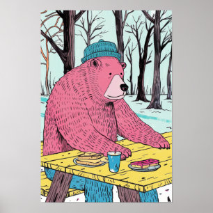 Whimsical David Shrigley Style Bear Sitting Poster
