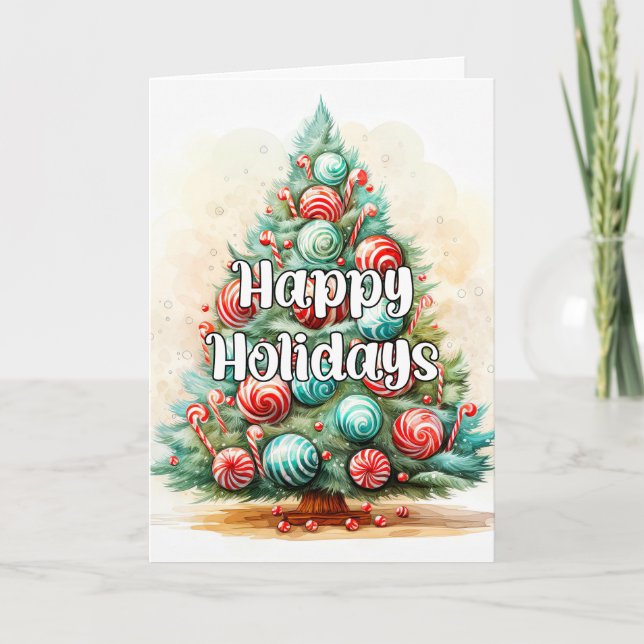 Whimsical Decorative Merry Christmas Tree Holiday Card (Front)