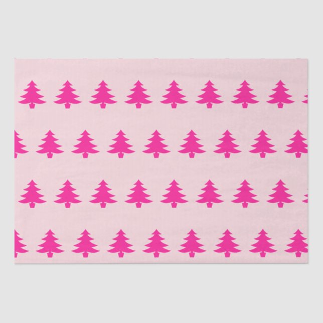 Whimsical Deep Pink Christmas Trees Pale Pink Tissue Paper (Front)