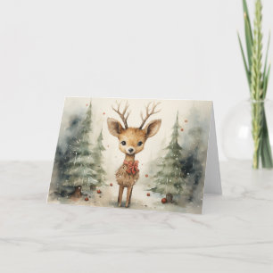 Whimsical Deer Christmas Card 