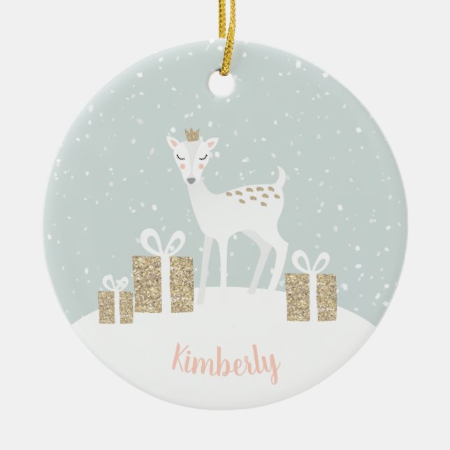 Whimsical Deer Christmas Ceramic Tree Decoration (Front)