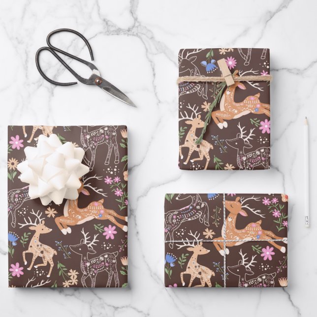 Whimsical Deer Delight: Fawn-Inspired Wrapping Paper Sheet (Front)