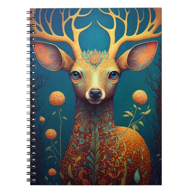 Whimsical Deer Fantasy Art Notebook (Front)