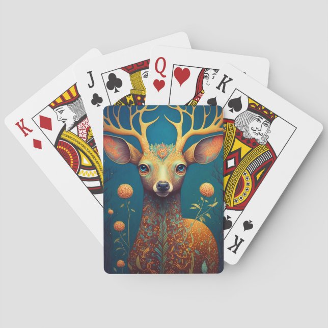 Whimsical Deer Fantasy Art Playing Cards (Back)
