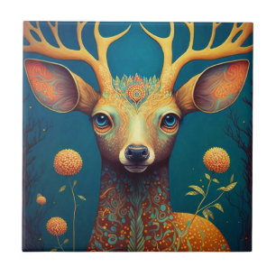 Whimsical Deer Fantasy Art Tile