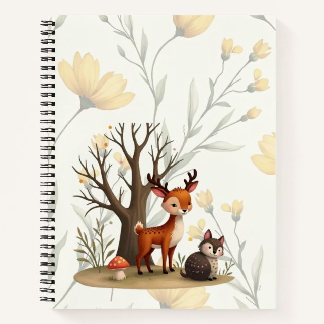 Whimsical Deer & Hedgehog Deluxe Spiral Notebook (Front)