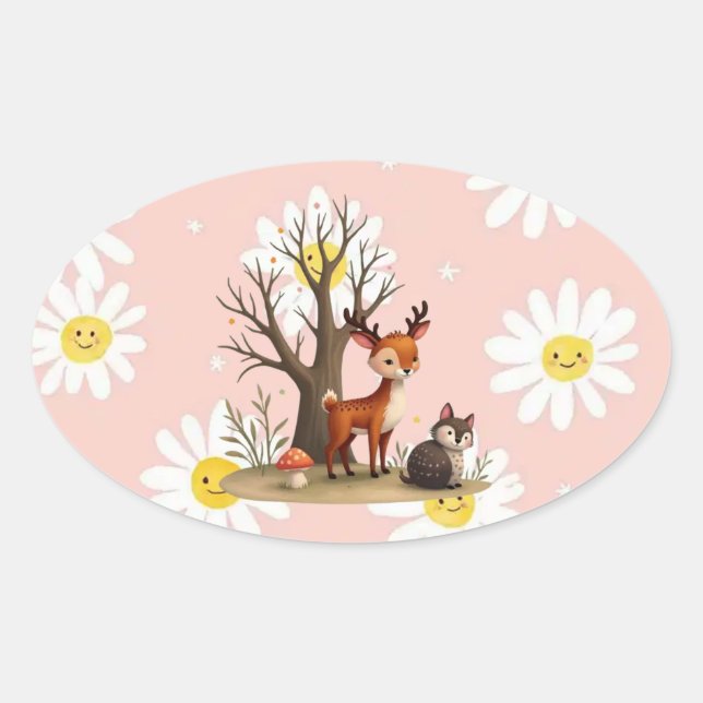 Whimsical Deer & Hedgehog Sticker (Front)
