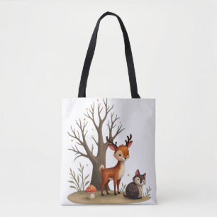 Whimsical Deer & Hedgehog Tote Bag
