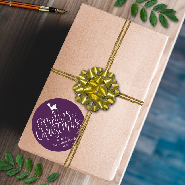 Whimsical Deer Merry Christmas Choose Your Colour Classic Round Sticker (Creator Uploaded)