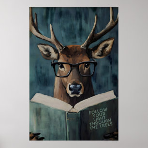 Whimsical Deer Reading Motivational Book – Funny Poster