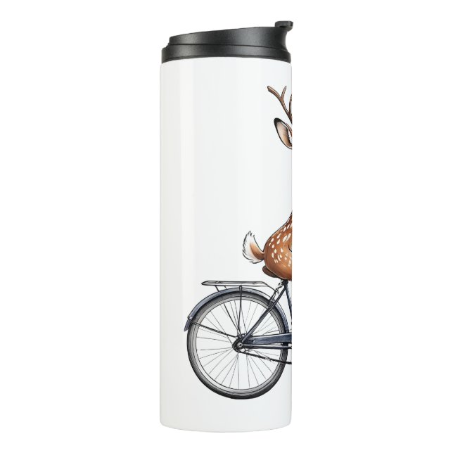 Whimsical Deer Riding a Bicycle – Hand-Drawn Thermal Tumbler (Rotated Left)