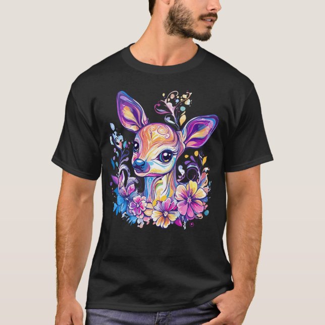 Whimsical Deer With Colourful T-Shirt (Front)