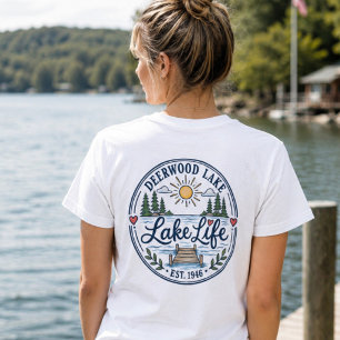 Whimsical Deerwood Lake Dock Pines T-Shirt