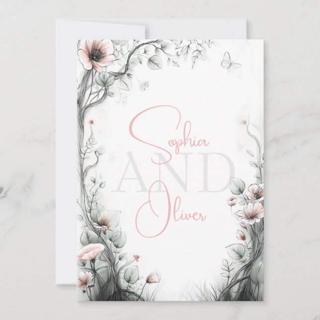 Whimsical Delicate Blush Floral Branch  Invitation (Front)