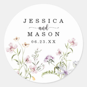 Whimsical Delicate Wildflower Wedding Favour Class Classic Round Sticker