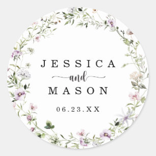 Whimsical Delicate Wildflower Wedding Favour Classic Round Sticker