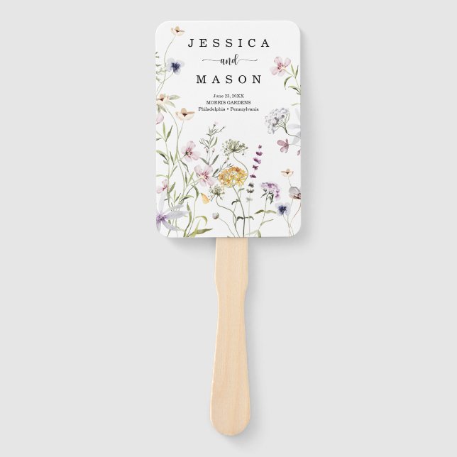 Whimsical Delicate Wildflower Wedding Program Fan (Front)