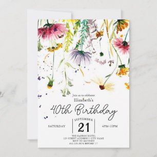 Whimsical Delicate Wildflowers 40th birthday Invitation