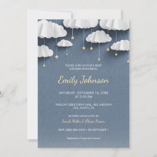 Whimsical Denim Blue Baby Shower Invitation Card
