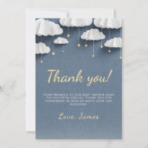 Whimsical Denim Blue Baby Shower Thank You Card
