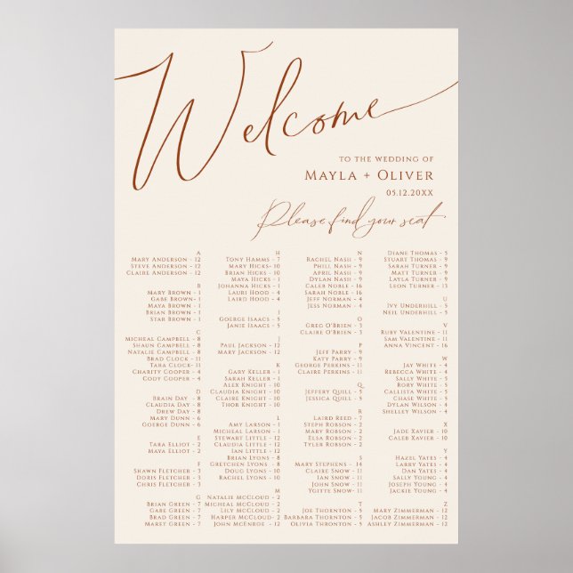 Whimsical Desert | Beige Alphabetical Seating Poster (Front)
