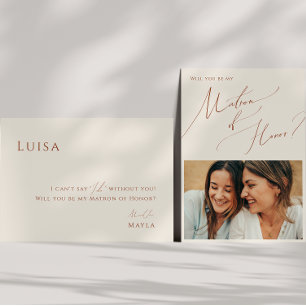Whimsical Desert Beige Photo Matron of Honour Card
