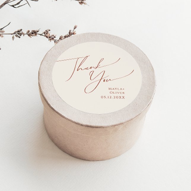 Whimsical Desert | Beige Thank You Wedding Favour Classic Round Sticker (Creator Uploaded)