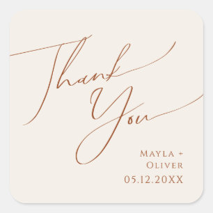 Whimsical Desert   Beige Thank You Wedding Favour Square Sticker