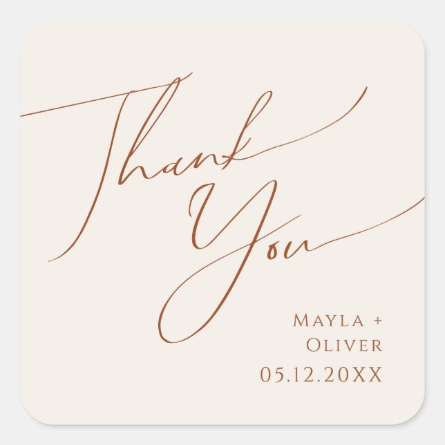 Whimsical Desert | Beige Thank You Wedding Favour Square Sticker (Front)
