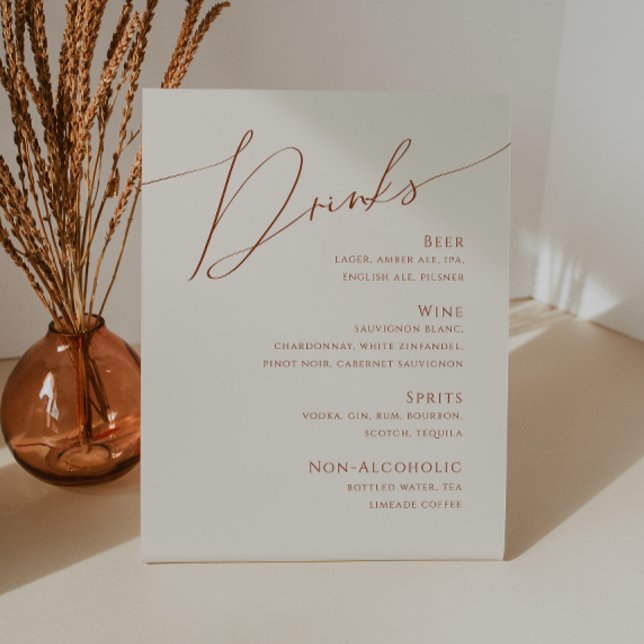 Whimsical Desert | Beige Wedding Drinks Menu Pedestal Sign (Creator Uploaded)