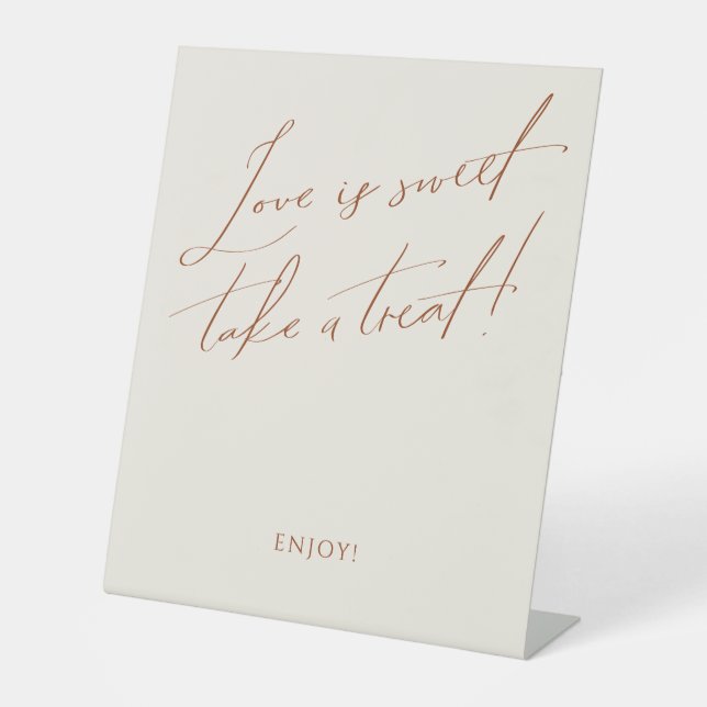 Whimsical Desert | Beige Wedding Love Is Sweet Pedestal Sign (Front)