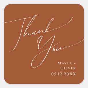 Whimsical Desert   Rust Thank You Wedding Favour Square Sticker