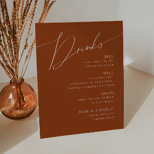 Whimsical Desert   Terracotta Wedding Drinks Menu Pedestal Sign