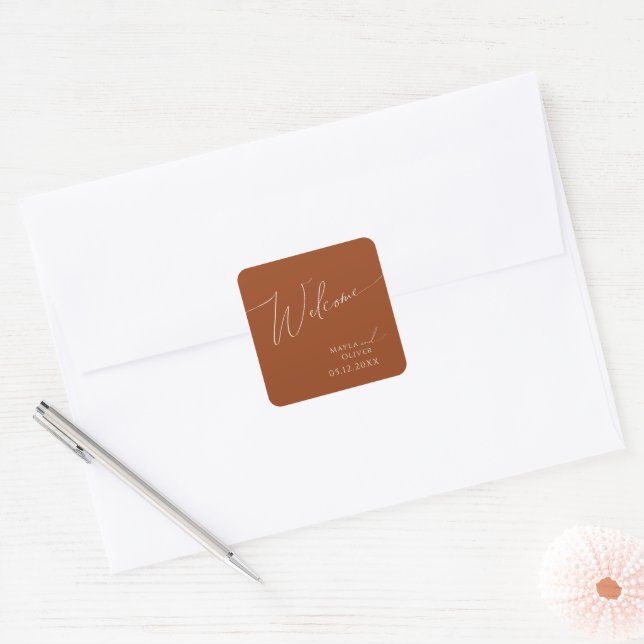 Whimsical Desert | Terracotta Wedding Welcome Square Sticker (Envelope)