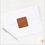 Whimsical Desert | Terracotta Wedding Welcome Square Sticker<br><div class="desc">This whimsical desert | terracotta wedding welcome square sticker is perfect for your simple rustic western beige and terracotta earth tones wedding. The neutral earthy boho colour palette is vintage southwestern with a modern retro feel. The script is a delicate minimalist handwritten calligraphy that is quite elegant and romantic. The...</div>