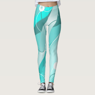 Whimsical Design in Shades of Teal / Turquoise Leggings