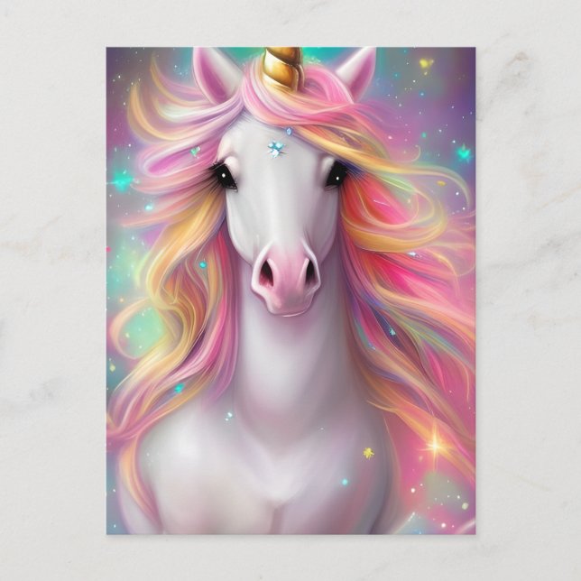 Whimsical Detailed Fantasy Cute Kawaii Unicorn Postcard (Front)
