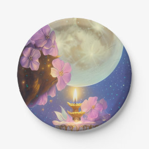 Whimsical Detailed Fantasy Moon Flower  Paper Plate