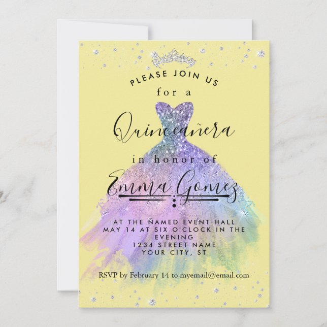 Whimsical Diamond Dust Quinceanera Invitation (Front)