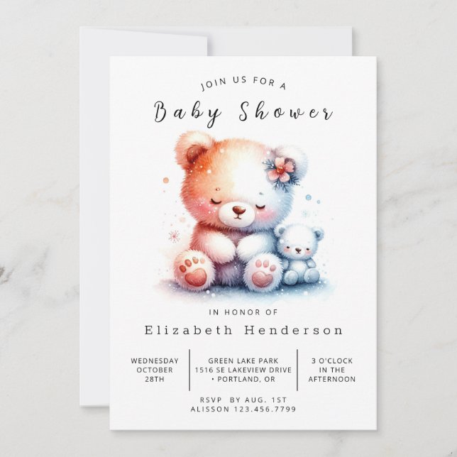 Whimsical Digital Bear Baby Shower Invitation (Front)
